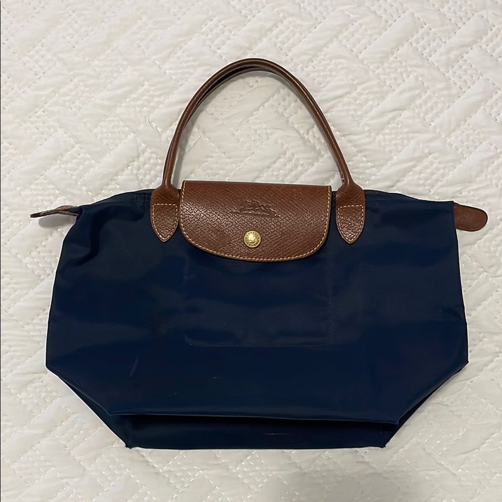 Longchamp Mini Bag Blue Brown Foldable Design